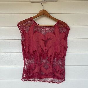 Pink Palm Tree Vintage Crochet Crop
